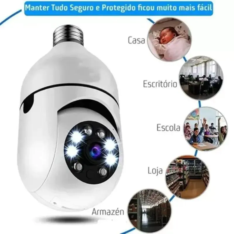 Câmera de Segurança Visão 360 com Wifi e Encaixe de Lampada Bocal Câmera de Segurança Visão 360 com Wifi e Encaixe de Lampada Bocal