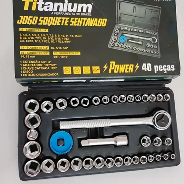 Jogo de Soquete 1/4- 3/8 com 40 peças Titanium