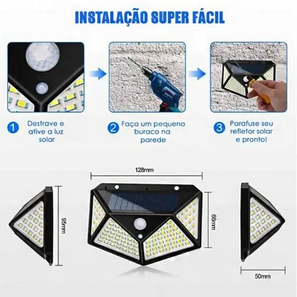 Luminaria Solar com Sensor De Movimento à Prova D'agua