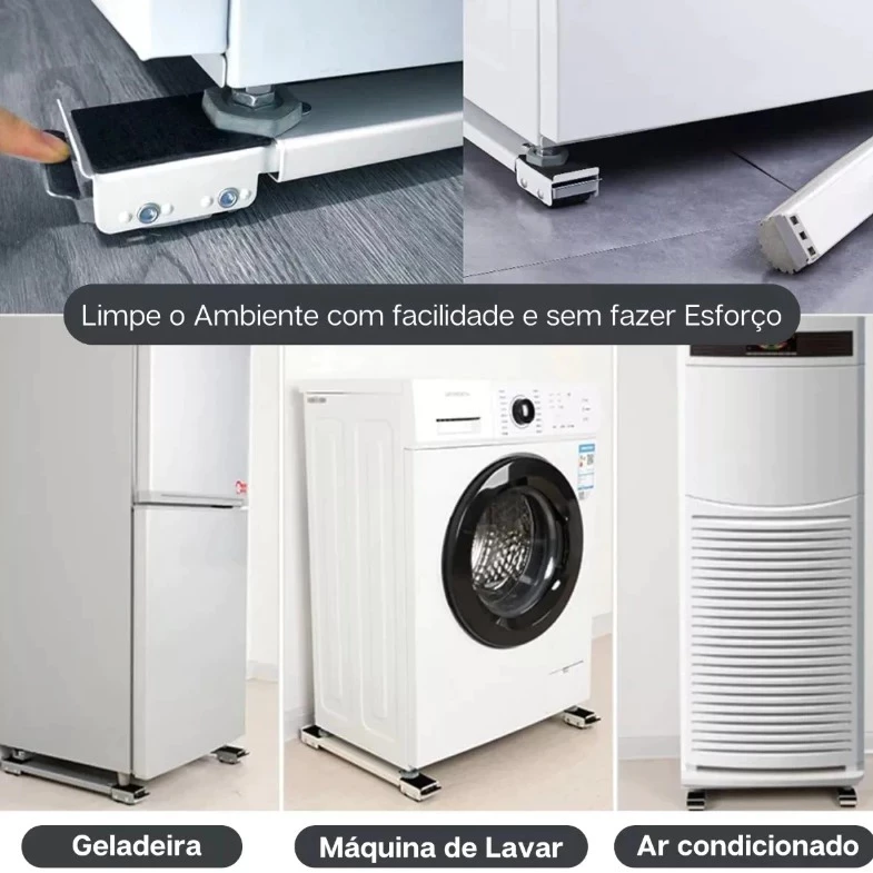 Suporte Com Rodinhas Ajustável Para Máquina De Lavar, Lava Louças Geladeira e Fogão Até 200kg IZEUTILITY IZESHOP