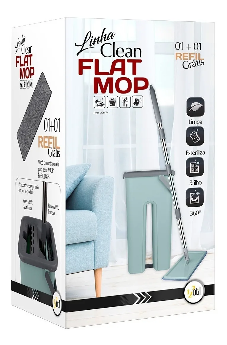 Esfregão Flat Mop IZECLEAN com Balde de 5 Litros e Microfibra de Alta Absorção e Refil Grátis IZESHOP
