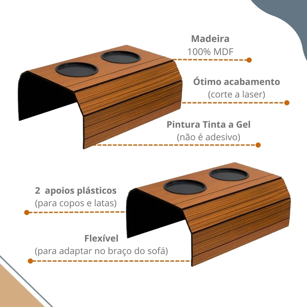 Esteira Porta Copo Flexível para (3) Esteira Porta Copo Flexível para Sofá IZEWOOD COMFORT IZESHOP