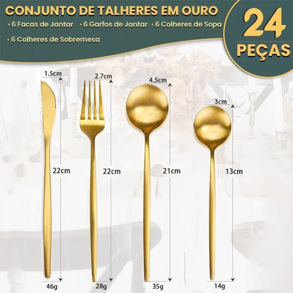 Jogo de Talheres Dourados 24 Peças Aço Inox IZEGOLD PREMIUM IZESHOP