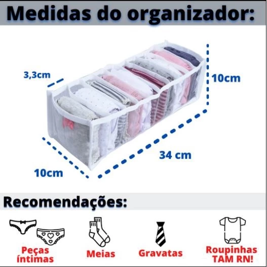 Organizador de Gaveta Colmeia Transparente 10 Divisórias PVC Flexível para Roupas Íntimas IZEORDER MAX