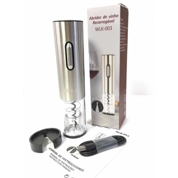 Abridor de Vinho Elétrico Recarregável Inox com Tampa a Vácuo IZEOPEN PRO