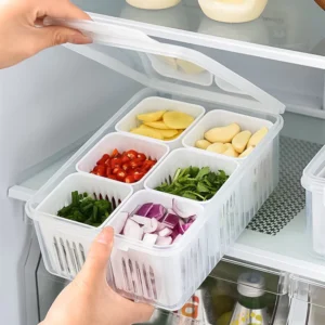 Caixa Organizadora de Alho e Legumes 6 Divisórias Acrílico Transparente Empilhável IZEKEEP FRESH