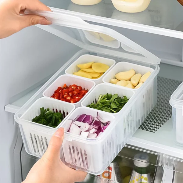 Caixa Organizadora de Alho e Legumes 6 Divisórias Acrílico Transparente Empilhável IZEKEEP FRESH