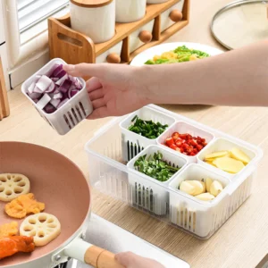 Caixa Organizadora de Alho e Legumes 6 Divisórias Acrílico Transparente Empilhável IZEKEEP FRESH