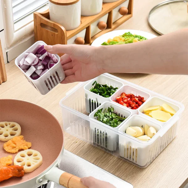 Caixa Organizadora de Alho e Legumes 6 Divisórias Acrílico Transparente Empilhável IZEKEEP FRESH