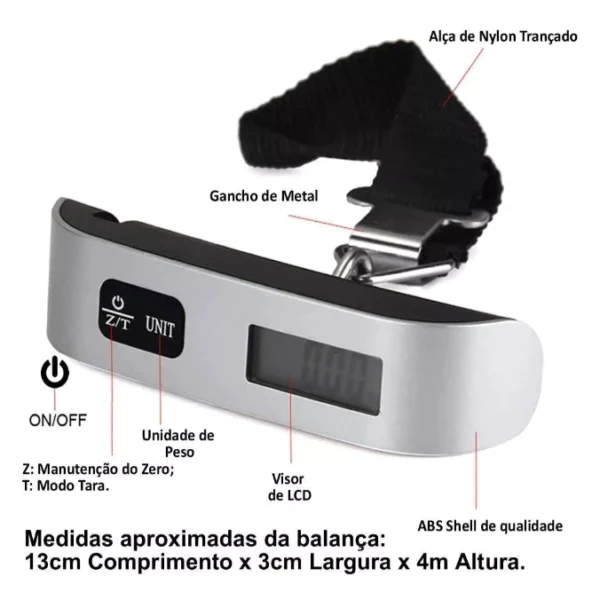 Balança Digital Portátil 50kg com Gancho e Display Precisão IZEWEIGHT SAFE