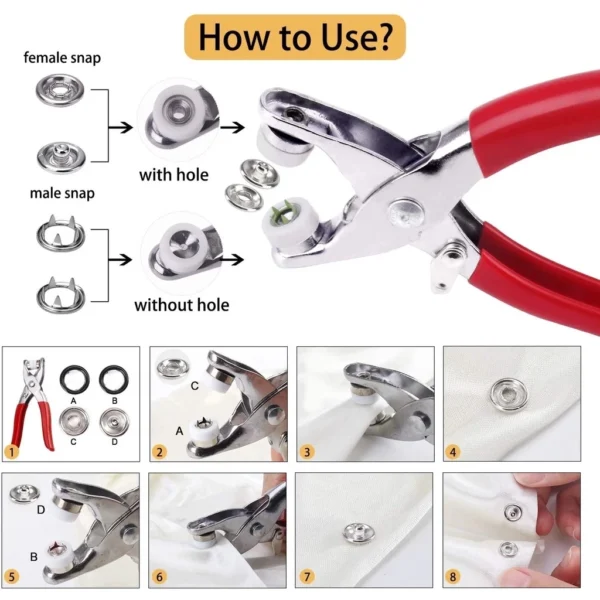 Alicate Aplicador de Botão de Pressão para Roupas de Bebê Latão Inox 150 Peças IZESNAP PRO