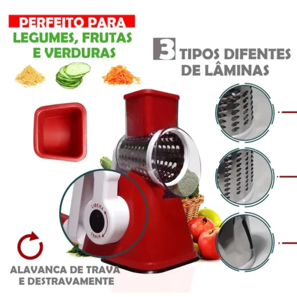 Ralador Fatiador Manual 3 em 1 de Aço Inoxidável com Base de Sucção IZEROTATE PRO