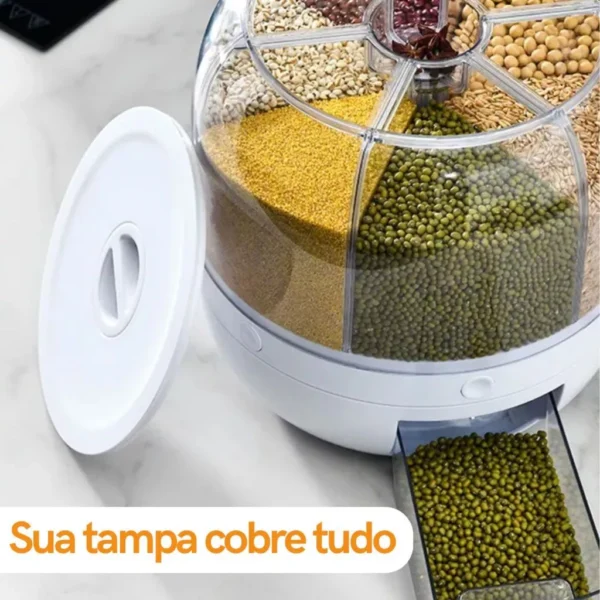 Dispenser Giratório 6 Compartimentos para Grãos e Cereais Transparente Conservação IZECO FRESH
