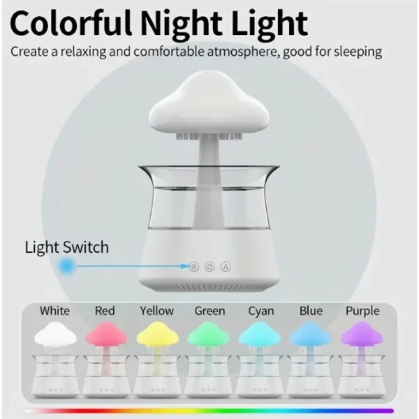 Umidificador Difusor de Aroma Chuva e Nuvem, 7 Cores, Tanque 450ml, Som Relaxante, IZECOZY RAIN