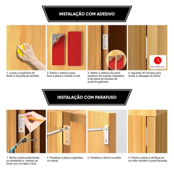 Kit 8 Chapinhas Magnéticas Ultra-Finas Aço Inoxidável Porta Gaveta Armário IZELOCK FIX