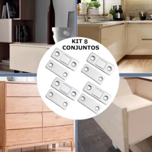 Kit 8 Chapinhas Magnéticas Ultra-Finas Aço Inoxidável Porta Gaveta Armário IZELOCK FIX