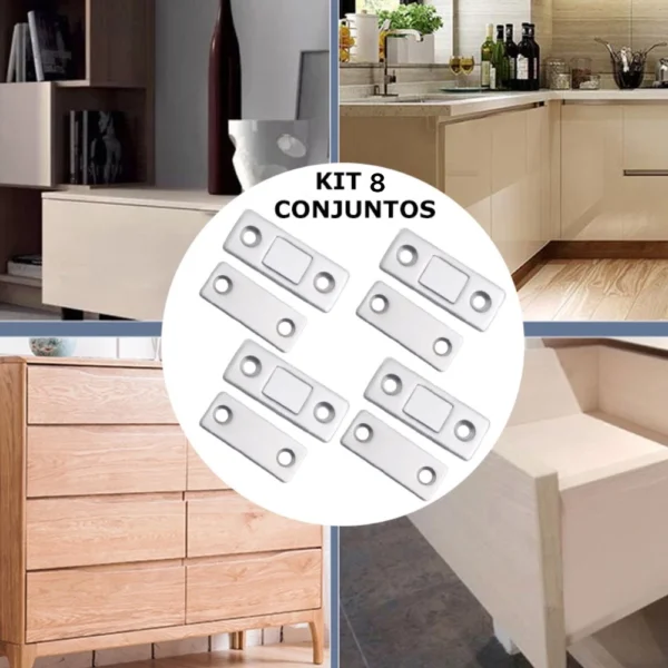 Kit 8 Chapinhas Magnéticas Ultra-Finas Aço Inoxidável Porta Gaveta Armário IZELOCK FIX