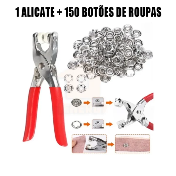 Alicate Aplicador de Botão de Pressão para Roupas de Bebê Latão Inox 150 Peças IZESNAP PRO