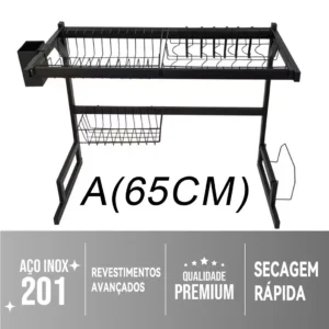 Escorredor de Louças Ajustável Aço Inoxidável Preto IZEORGANIC PRO