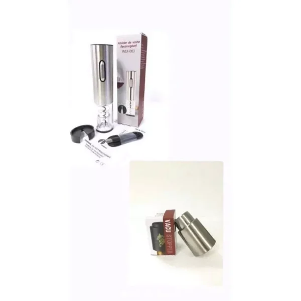 Abridor de Vinho Elétrico Recarregável Inox com Tampa a Vácuo IZEOPEN PRO
