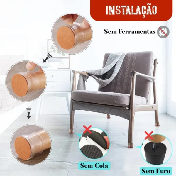 Kit 16 Protetores de Pés de Cadeira Redutor de Ruído IZESOFT SILENCE IZESHOP Aplicação dos protetores de cadeira