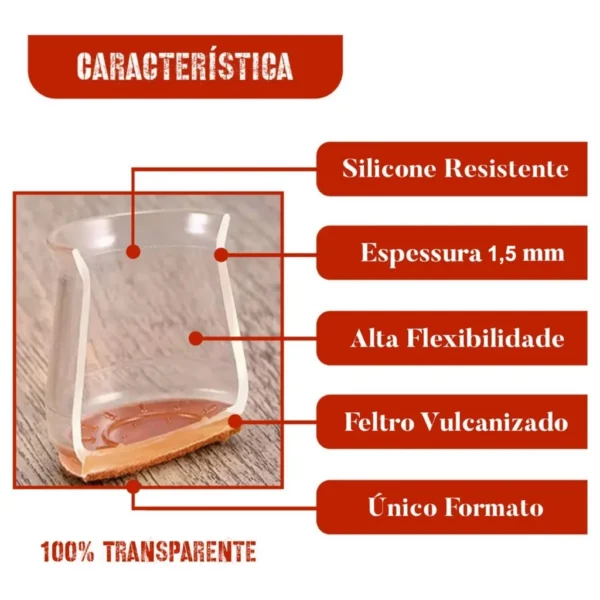 Kit 16 Protetores de Pés de Cadeira Redutor de Ruído IZESOFT SILENCE IZESHOP Protetores de pés de cadeira silicone com feltro