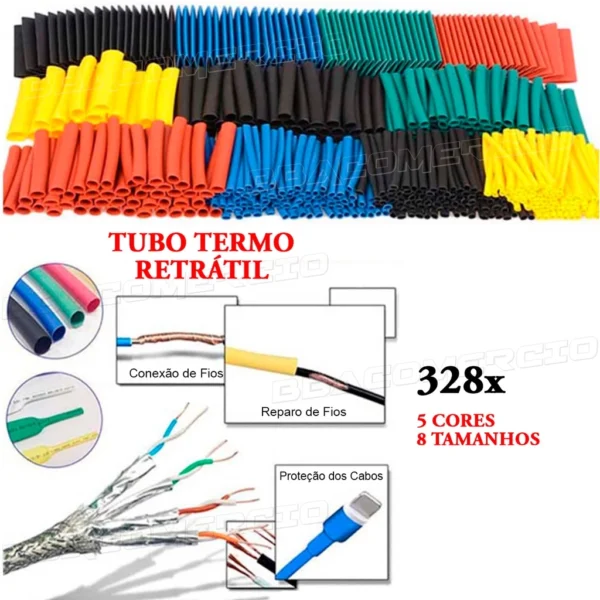 Kit Tubo Termo Retrátil 328 Peças Poliolefina 5 Cores 2:1 IZESEAL PRO