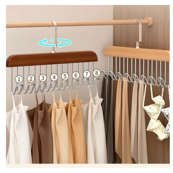 Kit 2 Cabides de Madeira com 8 Ganchos Multiuso para Cintos e Acessórios Organizador IZEHANG PRO