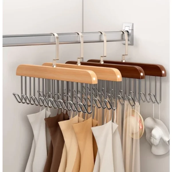 Kit 2 Cabides de Madeira com 8 Ganchos Multiuso para Cintos e Acessórios Organizador IZEHANG PRO
