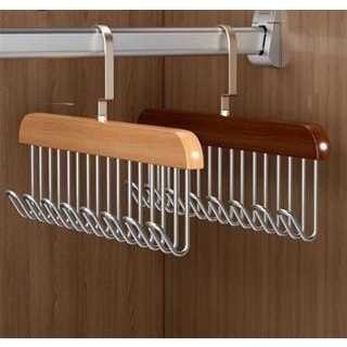Kit 2 Cabides de Madeira com 8 Ganchos Multiuso para Cintos e Acessórios Organizador IZEHANG PRO