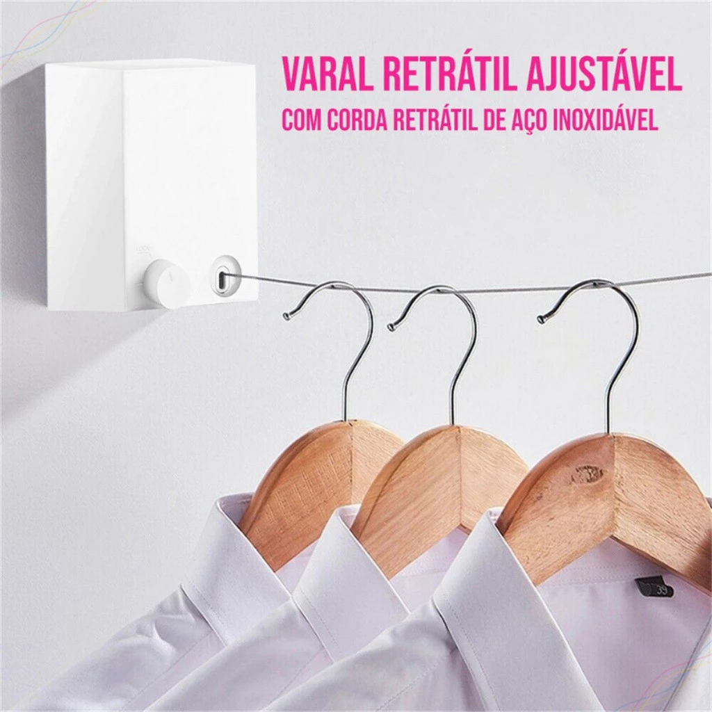 Varal Retrátil Parede Aço Inox 4,2m Suporta 20kg IZEQUICK DRY IZESHOP