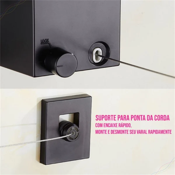 Varal retrátil em uso