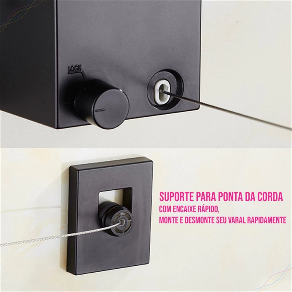 Varal Retrátil Parede Aço Inox 4,2m Suporta 20kg IZEQUICK DRY IZESHOP