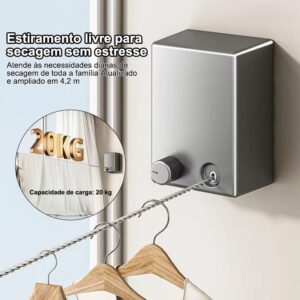 Varal Retrátil Parede Aço Inox 4,2m Suporta 20kg IZEQUICK DRY IZESHOP