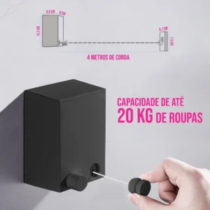 Varal Retrátil Parede Aço Inox 4,2m Suporta 20kg IZEQUICK DRY IZESHOP