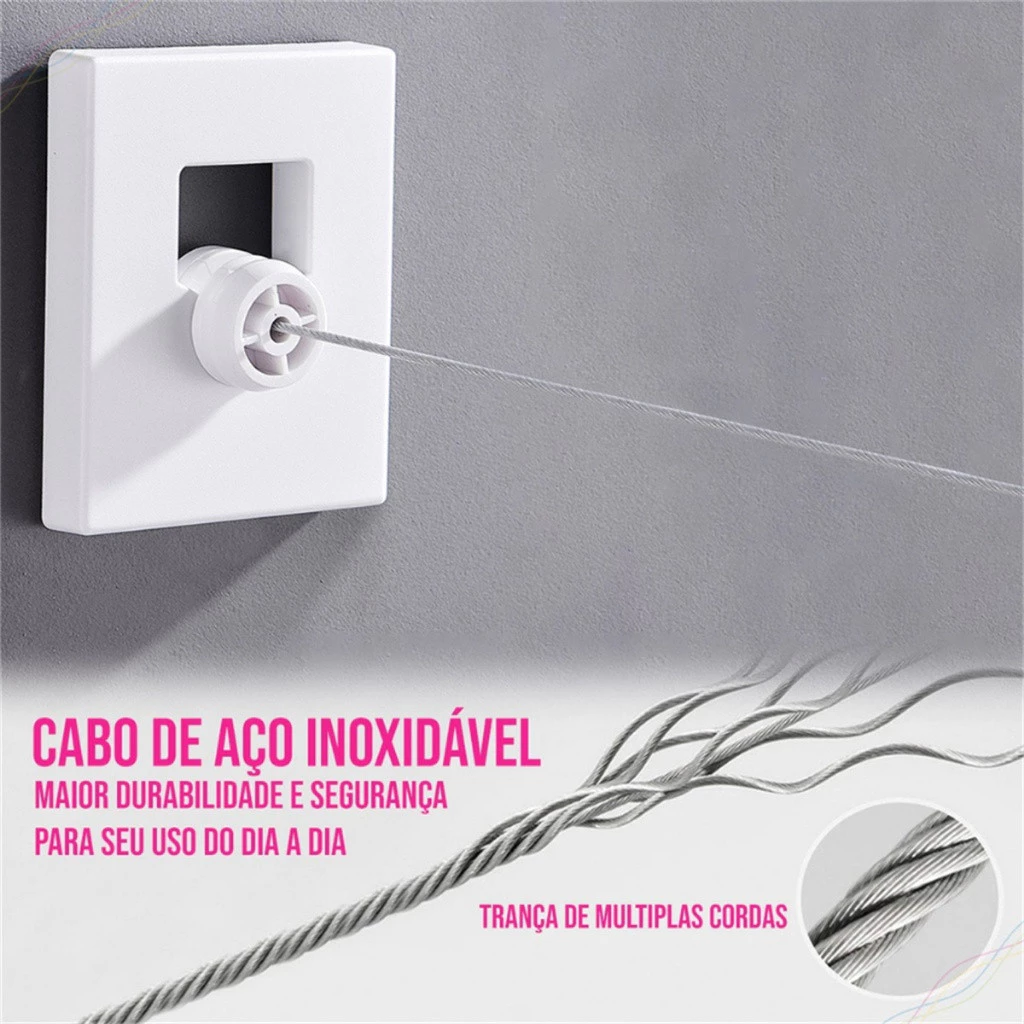 Varal Retrátil Parede Aço Inox 4,2m Suporta 20kg IZEQUICK DRY IZESHOP