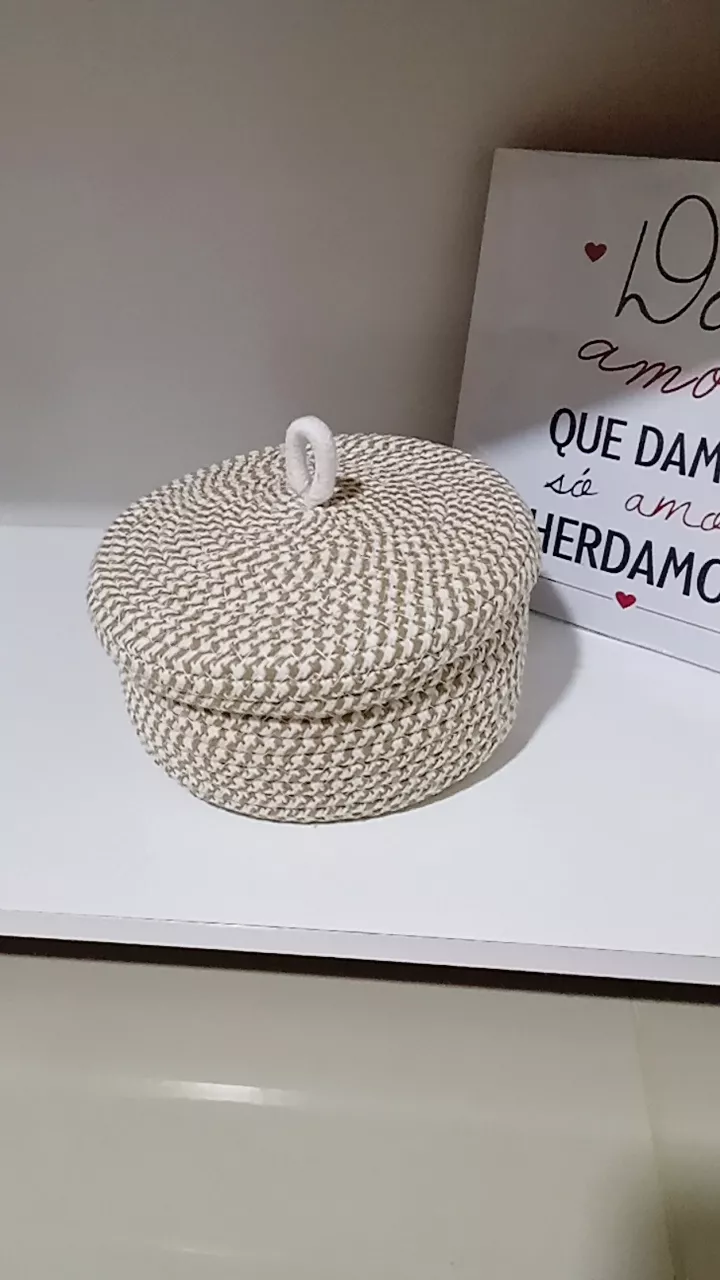 Cesta de Algodão Redonda com Tampa, Decorativa e Portátil IZENEST HOME photo review