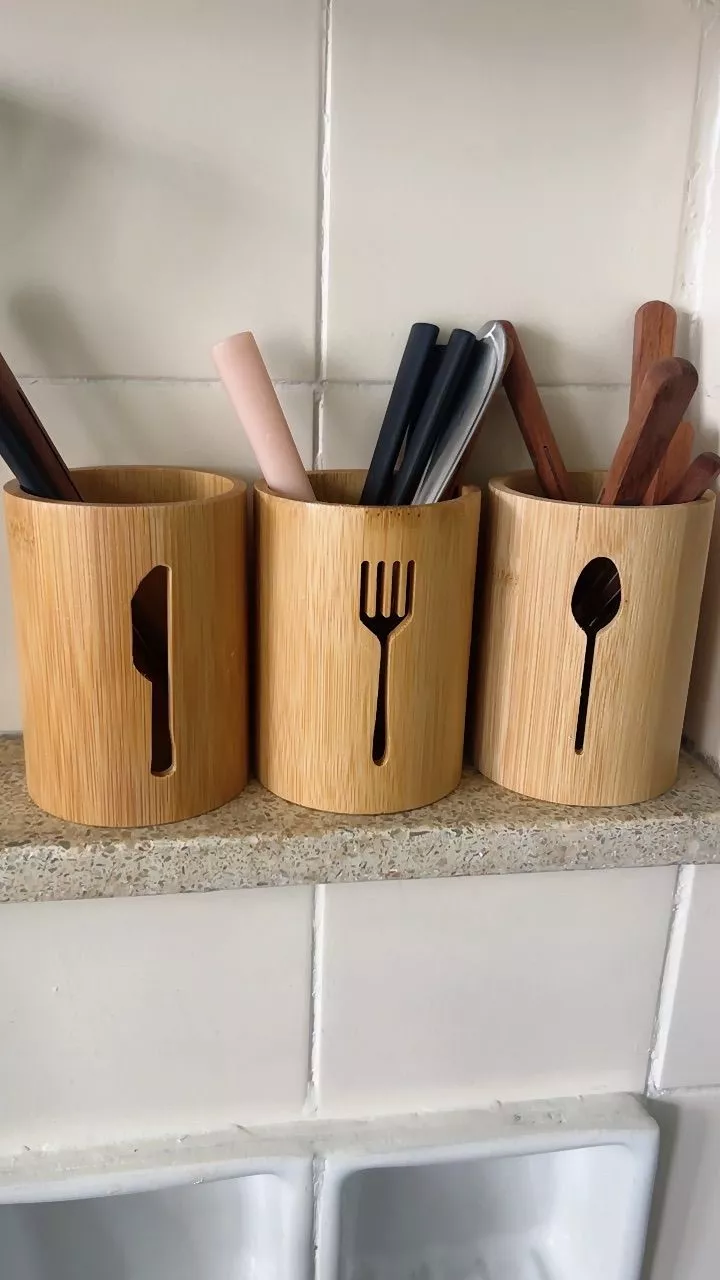 Porta Talheres Bambu 100% Natural Kit 3 Unidades Resistente IZEORGANIZE TOUCH photo review