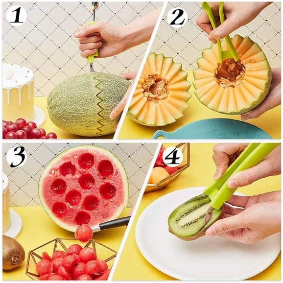 Cortador Decorador de Frutas Inox 3 Peças Design Ergonômico IZEARTISAN PRO