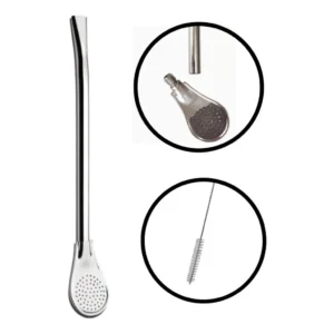 Bomba para Tereré Aço Inox 19cm Rosqueável com Escova IZECHILL CLEAN