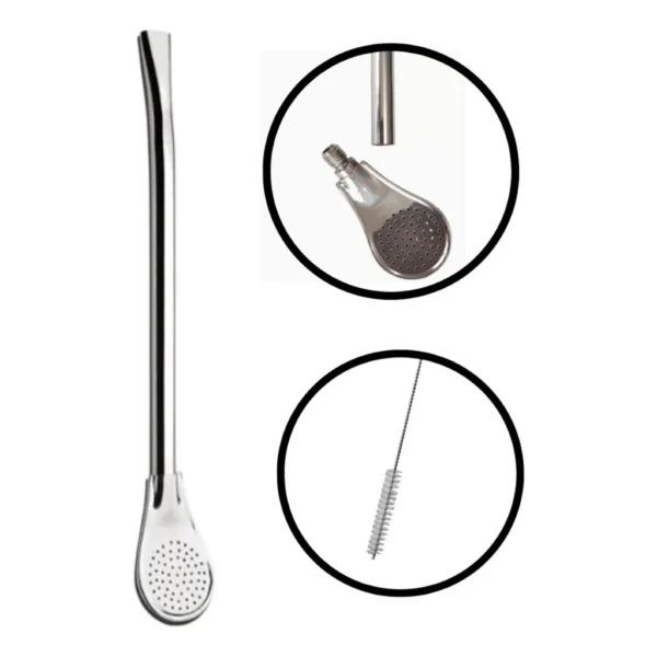 Bomba para Tereré Aço Inox 19cm Rosqueável com Escova IZECHILL CLEAN