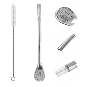 Bomba para Tereré Aço Inox 19cm Rosqueável com Escova IZECHILL CLEAN