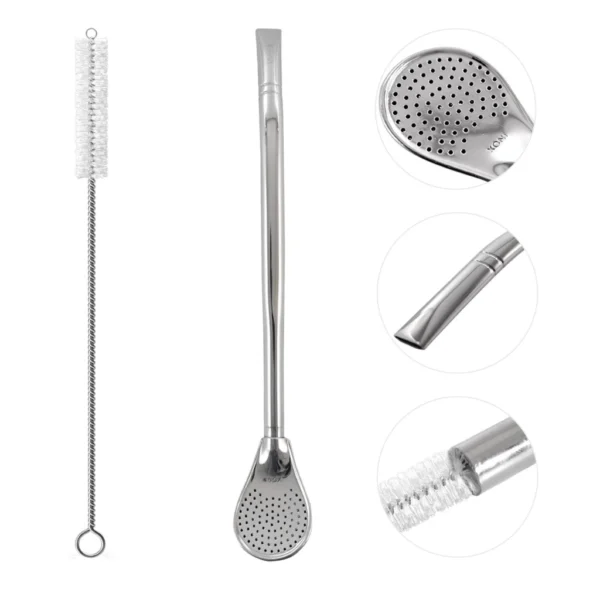 Bomba para Tereré Aço Inox 19cm Rosqueável com Escova IZECHILL CLEAN