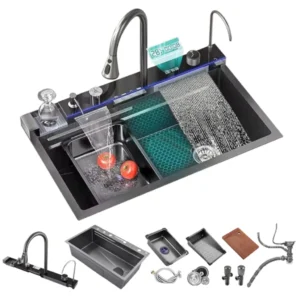 Cuba Cozinha Gourmet Aço Inox 304 Multifuncional Anti-Ruído Torneira Cascata IZEPRIME CHEF