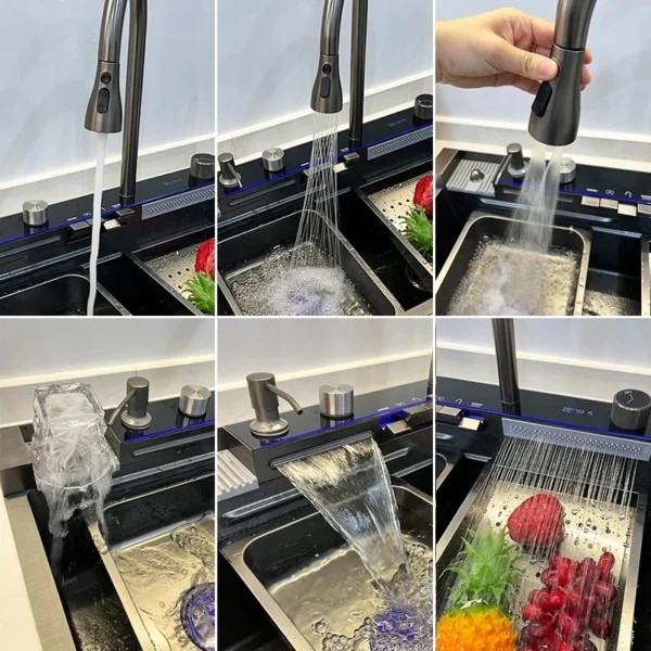 Cuba Cozinha Gourmet Aço Inox 304 Multifuncional Anti-Ruído Torneira Cascata IZEPRIME CHEF