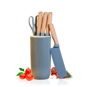 Jogo de Facas Inox Vintage 6 Peças Suporte Elegante Cabo Amadeirado IZECLASSIC CHEF