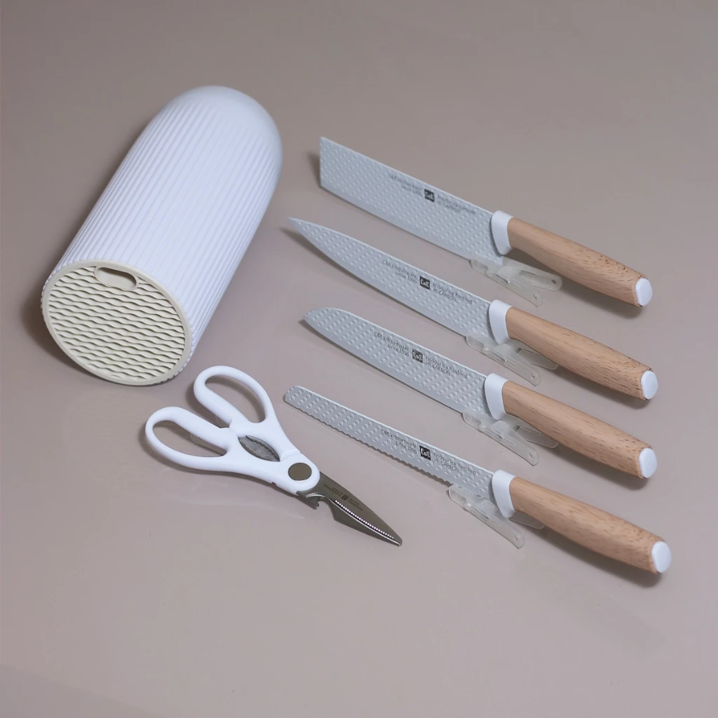 Jogo de Facas Inox Vintage 6 Peças Suporte Elegante Cabo Amadeirado IZECLASSIC CHEF