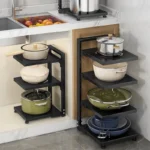 Organizador de Panelas Vertical 3 Andares Ajustável Ferro Preto Cozinha Compacta IZESPACE PRO