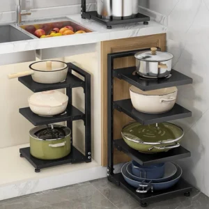 Organizador de Panelas Vertical 3 Andares Ajustável Ferro Preto Cozinha Compacta IZESPACE PRO