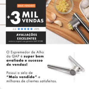 Espremedor de Alho Inox Tambor Removível Limpeza Fácil IZECOOK PRO